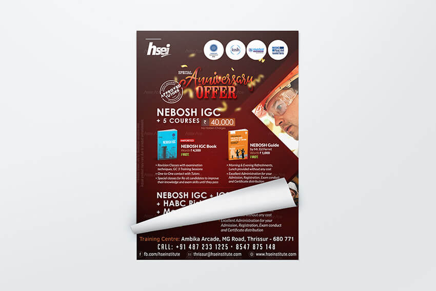 Health Safey Environment Institute Dubai NEBOSH IOSH and Insdustrial Course Promotion Flyer Designs