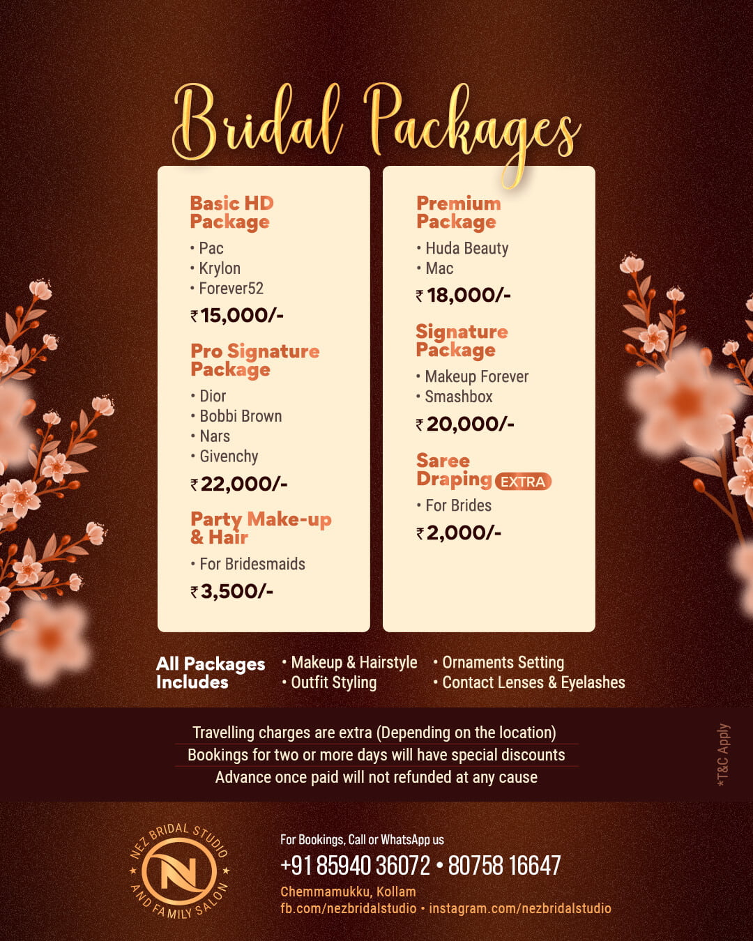 Bridal Package and Rates by Bridal Makeup Centre