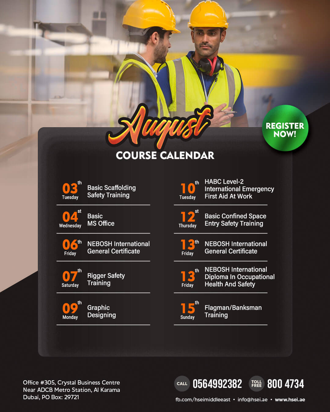 HSEI Dubai August Course and Training Schedule