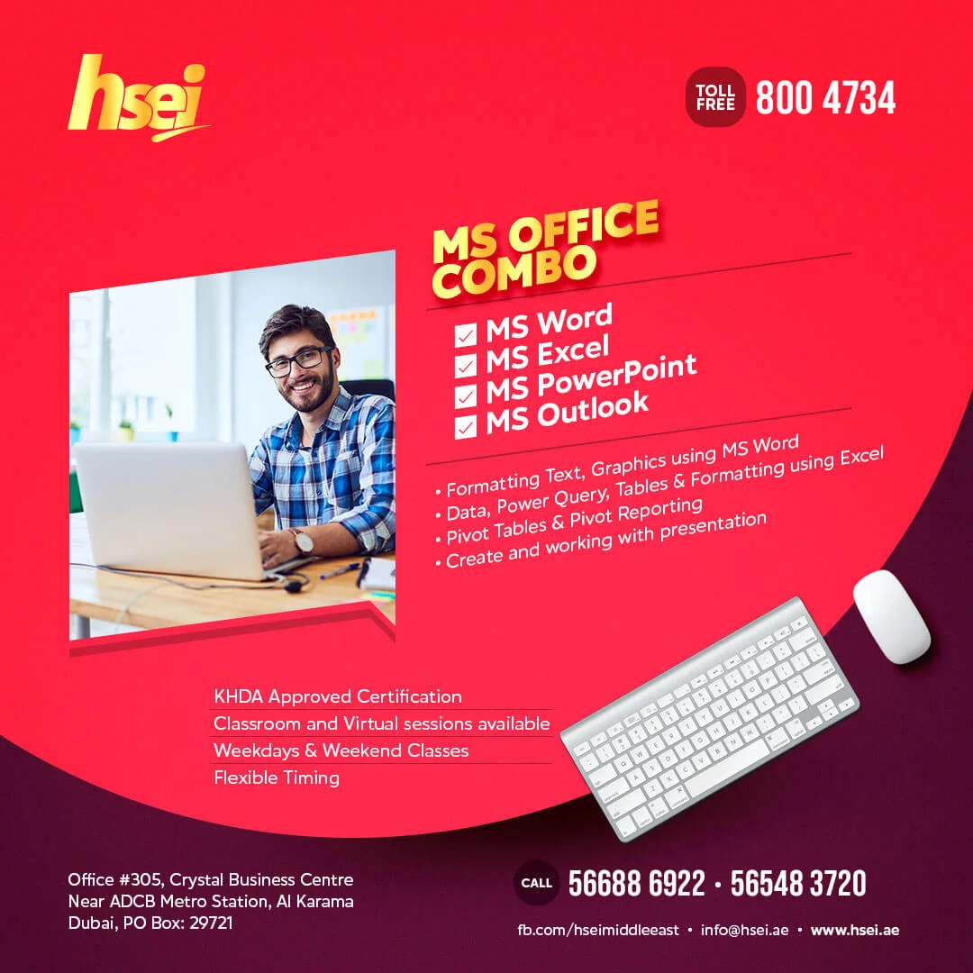 Microsoft Office Training Courses in Dubai - MS Outlook MS PowerPoint MS Excel MS Word Training