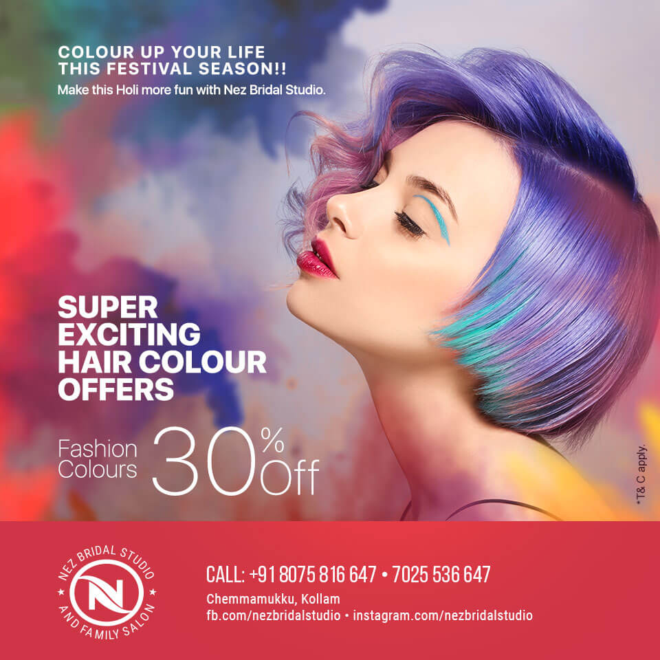 Super Exciting HAIR Colour Offer by Bridal Makeup Beauty Parlour Flyers and Card