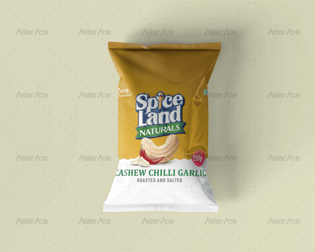 Spice Land Natural Cashews and Spices Labeling and Packaging Design